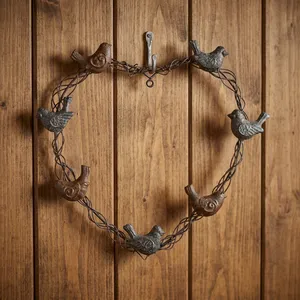 Rustic Wire Heart Wreath Adorned With Charming Distressed Metal Birds, Elegant Verdigris Style Hanging <b>Wall</b> <b>Decor</b> Accent Piece - Product Image 5