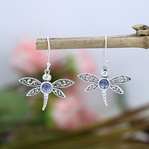 Natural Tanzanite Dragonfly Dangle <b>Earrings</b> 925 Sterling <b>Silver</b> Blue Gemstone <b>Earrings</b> Women’s Fashion Jewelry Gift - Product Image 2