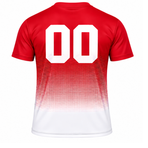 T-shirt de sport à sublimation dégradé rouge écarlate et blanc pour homme, manches courtes, col rond, imprimé personnalisé, performance sportive - Product Image 2
