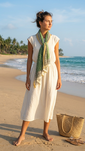 Paréo Sarong Exclusif Vert Émeraude à Motif Géométrique pour Femme, Bordure Noire Contrastante, Style Artistique Bohème, Tenue de Plage Tendance - Product Image 2
