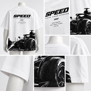 เสื้อยืดกราฟิกด้านหน้าสีขาวแบบยูนิเซ็กส์แขนสั้นผ้าฝ้ายสตรีทแวร์ระบายอากาศได้ดีทรงปกติแฟชั่นลำลองเสื้อสีดำลายรถสปอร์ต - Product Image 3