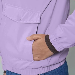 Blouson bomber violet pour femme, manches longues, col à capuche, fermeture éclair, imperméable, coupe-vent, en nylon, pour toutes les saisons - Product Image 5