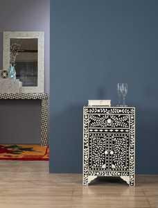 Handmade Eco-Friendly Bone Inlay Modern Floral Nightstand & <b>Side</b> <b>Table</b> for Baptism Home Decor - Product Image 3