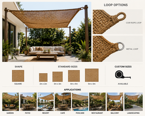 ผ้าบังแดดใยมะพร้าวธรรมชาติ CocoNest รูปทรงสี่เหลี่ยม สำหรับสวน ลานบ้าน กลางแจ้ง ป้องกันแสงแดด เป็นมิตรกับสิ่งแวดล้อม เหมาะสำหรับรีสอร์ท และตกแต่งภูมิทัศน์ - Product Image 2