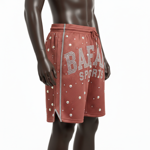 Pantalones cortos deportivos de malla para hombre, de alta calidad, poliéster, tejido de malla GSM suave y transpirable, panel lateral con logo termoadhesivo, pantalones cortos de malla para entrenamiento. - Product Image 5