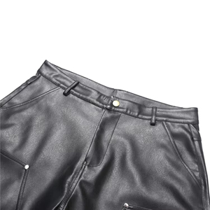 Pantalones Cortos Cargo de Cuero Negro Personalizados Glory con Bolsillos Delanteros y Cierre de Botones, Moda Urbana Elegante para Hombre, Ropa de Verano a la Moda - Product Image 3