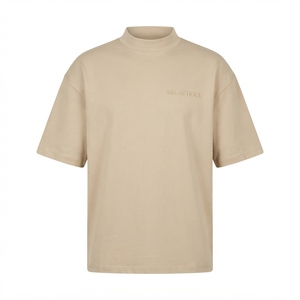 Men's Beige T Shirt High Neck Crew Neck Oversized Short Sleeve Casual Streetwear Minimalist Cotton <b>Tshirt</b> - Product Image 3