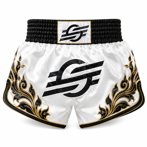 White Unisex Boxing Shorts <b>Black</b> Gold Embroidery Design Regular Fit Adults Lightweight Quick Dry Windproof <b>Combat</b> Sports Apparel - Product Image 1