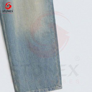 Jeans en denim délavé bleu clair vintage pour hommes, coupe décontractée, jambe droite, style streetwear, en coton, vente en gros - Product Image 6