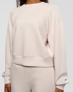 Sweat-shirt à col rond pour femme, couleur crème, coupe classique, 100% coton, tricoté, couleur unie, décontracté, pour l'automne - Product Image 4
