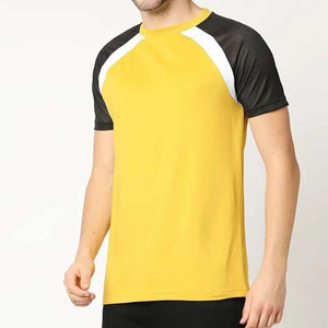 Camiseta Deportiva para Hombre, Amarilla y Negra, de Manga Corta, Cuello Redondo, Secado Rápido, Corte Regular, Tejido de Punto, 100% Poliéster, Color Sólido - Product Image 1