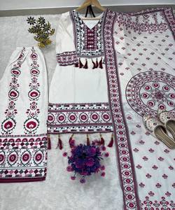 NUEVA COLECCIÓN: Conjunto de Muselina con Estampado Digital, Top, Pantalones Palazzo y Dupatta, Ropa Festiva, Precio al por Mayor, Prenda Étnica Blanca - Product Image 5