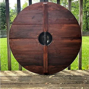 Bouclier en bois rustique nordique viking, rond, artisanal, pour la décoration de la maison, l'affichage historique et l'utilisation en costume. - Product Image 2