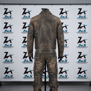 Ensemble de survêtement en cuir de qualité supérieure, veste en cuir à fermeture éclair et pantalon cargo, tenue deux pièces, costumes en cuir vintage - Product Image 2