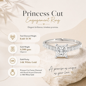 Anillo de Compromiso con Diamante Corte Princesa y Diamantes Redondos Decorativos |   Anillo Solitario de Oro Blanco de 14K, Joyería Nupcial Elegante para Mujer - Product Image 5