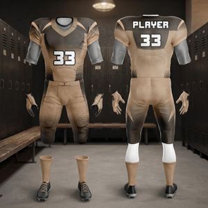 Custom <b>Brown</b> And Tan American Football Uniform Set, including a Jersey With The Number 33, Matching Pants, Gloves, <b>Socks</b>, - Product Image 4