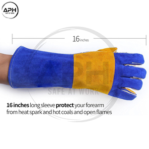 Guantes de Soldador de Piel de Vacuno Azul Oscuro con Palma Amarilla, Resistentes al Calor, con Puño Extendido, para Trabajo Pesado - Product Image 3