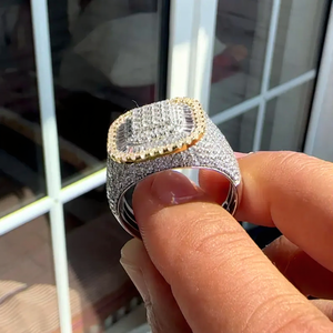 Bague signet carrée Moissanite sertie de pierres baguette, bijou de luxe Hip Hop pour homme, bague de mode personnalisée - Product Image 2