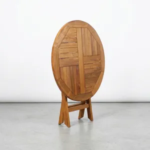 Table de bistrot pliante en teck rond, pliable, pour extérieur, patio, jardin, finition naturelle rustique - Product Image 2