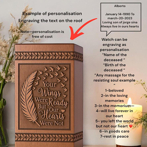 Engraved Rosewood Wing Urn: Pet/Human Ashes Keepsake Custom Memorial urn Memorial Keepsake by AYAANS - Product Image 2