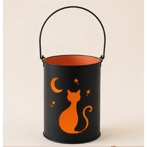 Vintage Black Cat Halloween Bucket Luminary Metal Candle Holder Pail for Farmhouse Holiday Porch and Indoor Living Room Set of 2 - Product Image 3