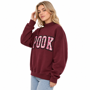 Oversized Mock Neck Sweatshirt with <b>Gingham</b> Style Greek Letter Applique Embroidery 100% Cotton French Terry Mock Neck Sweatshirt - Product Image 4