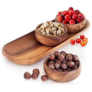 Plateau de service en bois d'acacia Offre Spéciale avec ensemble de 4 bols Bol en bois durable pour Snack Bol à tremper les noix Décor de table à manger - Product Image 3
