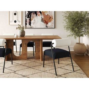 Modern Luxury Solid Teak Wood Dining Room Set <b>Arch</b> Table 4 Metal <b>Frame</b> Cushion Chairs Mid Century Kitchen Furniture - Product Image 1