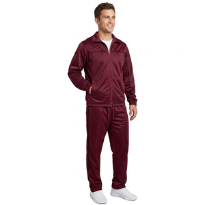 Survêtement en polyester marron pour homme, veste zippée intégrale avec poches latérales, coupe classique, vêtements décontractés pour l'automne - Product Image 2