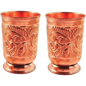 Tasse en verre en métal de cuivre pur faite à la main pour l'eau potable Inde Ayurveda koi - Product Image 1