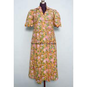 Vestido de Mujer, Hermoso, de Algodón Puro, con Estampado Digital Floral, Largo hasta la Rodilla, Elegante, con Cinturón Decorativo, para Fiestas Especiales - Product Image 3