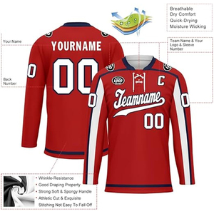 เสื้อฮอกกี้น้ำแข็งพิมพ์ลายแบบซับลิเมชั่น โพลีเอสเตอร์ 100% ผลิตตามสั่ง ผู้ผลิต OEM ปากีสถาน ขายส่ง ส่งออกไปยังสหรัฐอเมริกา สำหรับผู้ซื้อ ชุดทีม จำนวนมาก - Product Image 2