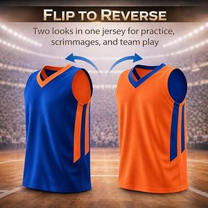 Camiseta Deportiva sin Mangas Naranja y Azul, Cuello en V, Ligera, de Poliéster, para Hombre y Mujer - Product Image 4