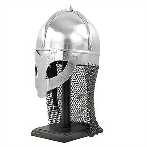 Casco de Guerrero Medieval de Acero con Malla Metálica Plateada, Grabado y Pulido, para Cosplay de Vikingo o Caballero - Product Image 1
