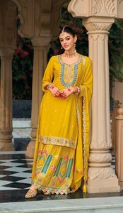 ชุดสูทพลัซโซสำเร็จรูปสำหรับผู้หญิง ผ้าชีฟองปักลายพรีเมียม ดีไซน์ทันสมัย (ฟรีไซส์) สำหรับงานแต่งงาน งานปาร์ตี้ และงานดิวาลี - Product Image 2