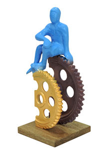 Escultura Moderna de Hombre Azul Sentado sobre Engranajes Industriales, Estatua de Arte Mecánico Contemporánea Hecha a Mano, Decoración para el Hogar y la Oficina - Product Image 3