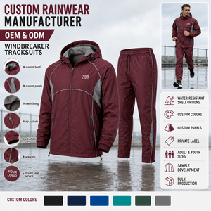 <b>Hooded</b> Windbreaker Track Suit Packable Waterproof Breathable Lightweight Sporty Unisex Autumn Nylon Fabric Side <b>Zip</b> Pocket Pants - Product Image 3