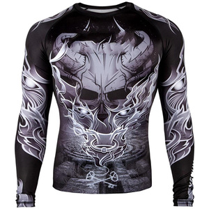 Men Long Sleeve Rash Guard Full Print Sublimation <b>Compression</b> <b>Shirt</b> Breathable Eco-Friendly Quick Dry Sport Top <b>Black</b> Gray Flame - Product Image 3
