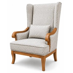Traditional <b>Wing</b> Back Living Room <b>Chair</b> With Grey Fabric Upholstery and Wooden Legs Modern Leisure Design - Product Image 4