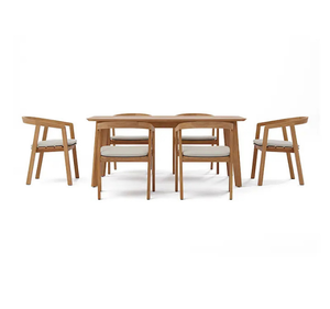 ชุดโต๊ะรับประทานอาหารกลางแจ้งไม้สักแท้สไตล์มินิมอลทันสมัย พร้อมเก้าอี้ 6 ตัว สไตล์สแกนดิเนเวียน เฟอร์นิเจอร์สำหรับสวน ลานบ้าน วิลล่า รีสอร์ท - Product Image 3