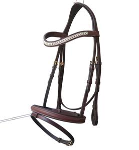 Brida de Cuero Genuino de Alta Calidad para Caballo con Diadema de Cristal y Narquera Acolchada Suave para Entrenamiento y Competición Inglesa FAB International - Product Image 4