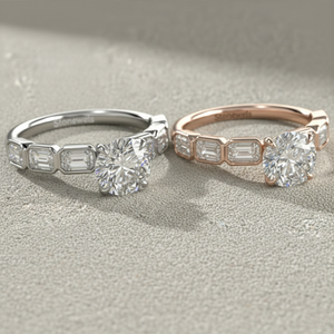 Stonewels Beaded Bezel Side Stone Engagement <b>Ring</b> Solid Gold | for Certified Lab Grown Diamond | Rose Gold Plated Luxury Prong - Product Image 4