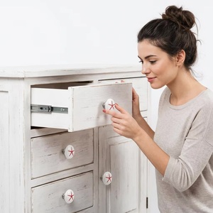 Ba Ceramic Round Cabinet Knobs with Red Starfish Design Modern Eco-Friendly for Kitchen Drawer Easy Installation - Product Image 3