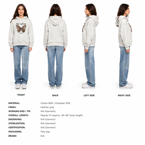 Sweat-shirt à capuche pour femme avec imprimé léopard et papillon, « Be Kind Yourself », gris clair, en coton, décontracté, sweat-shirt premium pour femme - Product Image 6