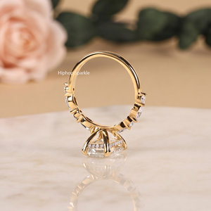 18K Yellow Gold Emerald Cut Moissanite <b>Ring</b> Marquise Side Stone Lab Grown <b>Diamond</b> Engagement <b>Ring</b> Vintage Filigree Band Exporter - Product Image 2