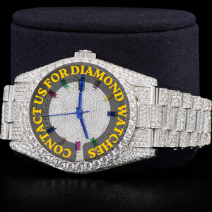 Reloj de Diseño Único con Esfera Redonda de Cristal, Dorado Blanco, Completamente Adornado con Piedras, Estilo Hip Hop, Movimiento de Cuarzo, Fecha Automática, Disponible a un Precio Competitivo - Product Image 4