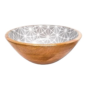 Bol à salade en bois naturel fait main de qualité supérieure, très vendu, avec impression émaillée décorative, bol de service rond, taille et forme personnalisées - Product Image 4