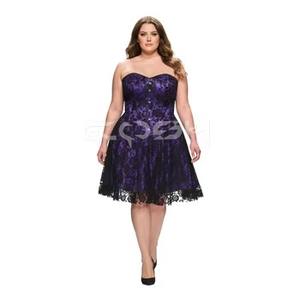 Corset bustier gothique en satin violet de luxe, très tendance, avec superposition de dentelle noire, mini-robe pour soirées mode - Product Image 4