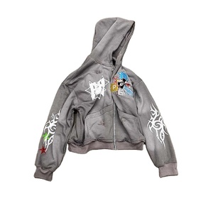 Increíbles sudaderas con capucha bordadas Casual cremallera Sun Faded sudaderas con capucha de peso pesado gran oferta hombres sudaderas con capucha desgastadas de gran tamaño - Product Image 4