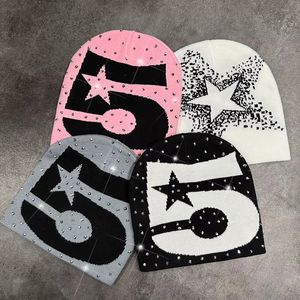 Custom Logo Rhinestone <b>Beanie</b> Warm Knit Skull Cap for Men & Women - Product Image 1